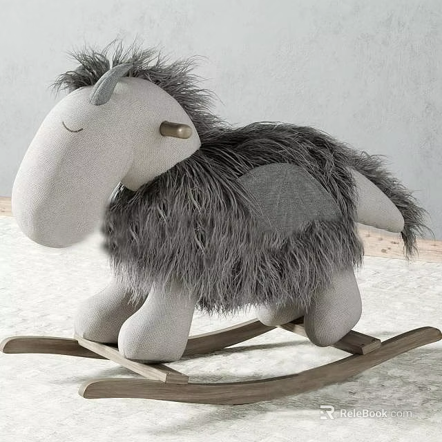 Creative Building Blocks Rocking Horse Toy With Soft Plush Body And Wooden Rockers 3d model 