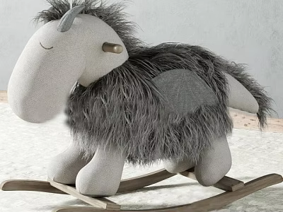 Creative Building Blocks Rocking Horse Toy With Soft Plush Body And Wooden Rockers 3d model