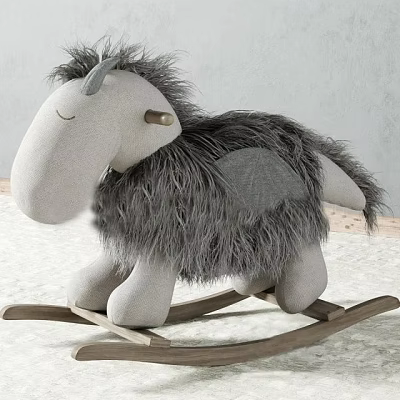 Creative Building Blocks Rocking Horse Toy With Soft Plush Body And Wooden Rockers 3d model