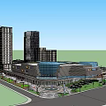 Modern Commercial Street With High Rise Buildings Shopping Mall Plaza And Parking Lot