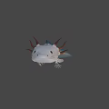 3D White Axolotl Game Character With Brown Gills And Aquatic Features