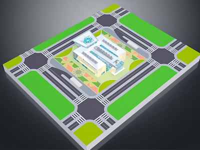 Cartoon Architecture Plan Scene With Green Lawn Areas Gray Road Layout And White Buildings 3d model