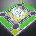 Cartoon Architecture Plan Scene With Green Lawn Areas Gray Road Layout And White Buildings