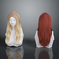 Game and Movie Character Head Models With Blonde and Red Long Hair Polygonal Design