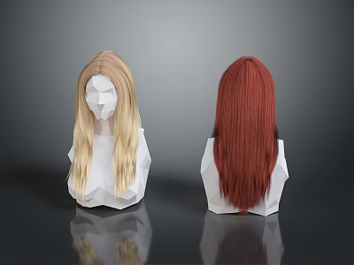 Game and Movie Character Head Models With Blonde and Red Long Hair Polygonal Design 3d model