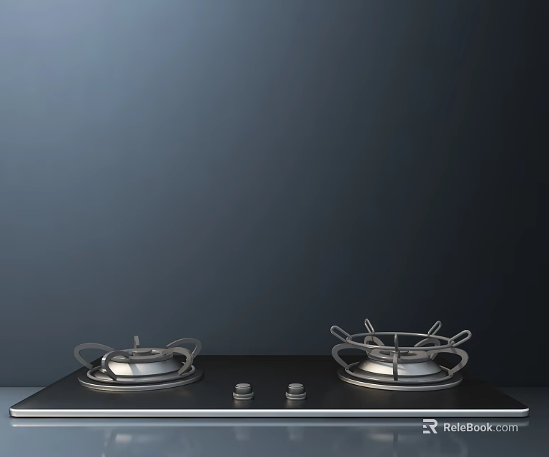 Modern Gas Stove Kitchen Appliance With Double Burners And Black Glass Top 3d model 