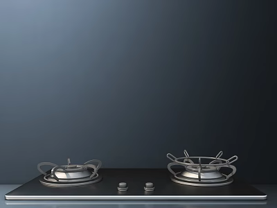 Modern Gas Stove Kitchen Appliance With Double Burners And Black Glass Top 3d model