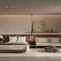Hotel Room Elegant Modern Interior With Comfortable Bed Sofa And Abstract Painting