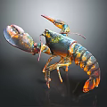 Colorful Vibrant Lobster With Shiny Blue Orange Shell And Large Claws Standing On Black Background
