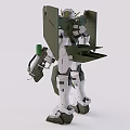 Detailed Green And White Gundam Model With Standing Pose Rifle And Yellow Head