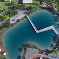 Curved Roadway Walkway Over Water With Surrounding Greenery And Rest Areas