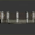 Circular Architectural Fence Structure With Stone Pillars And Iron Railings