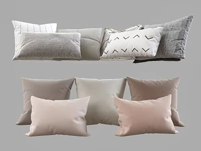 Neutral Toned Soft Pillows With Striped And Geometric Patterns For Cozy Home Decor 3d model