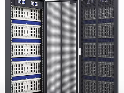 Modern Server Rack Cabinet With Multiple Network Servers And Mesh Doors 3d model