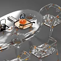 Elegant Modern Dining Space With Transparent Glass Table And Tea Set Furniture