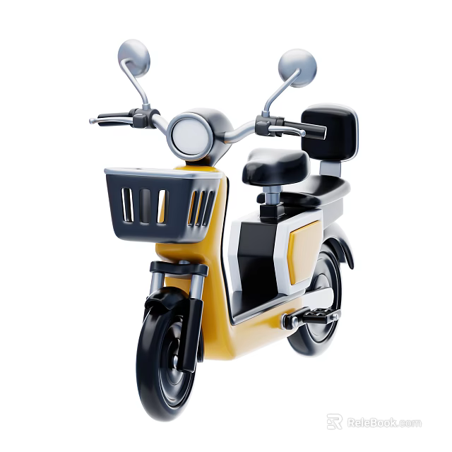 Electric Motorcycle With Modern Design Front Basket Headlight And Yellow Black Color 3d model 