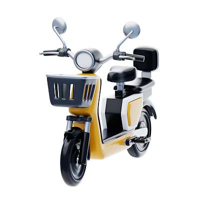 Electric Motorcycle With Modern Design Front Basket Headlight And Yellow Black Color 3d model