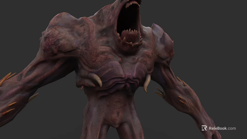 Game Movie Monster Character With Open Mouth Sharp Teeth And Muscular Body 3d model 