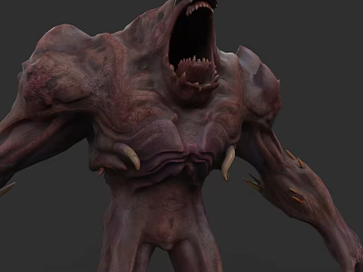 Game Movie Monster Character With Open Mouth Sharp Teeth And Muscular Body 3d model