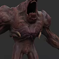 Game Movie Monster Character With Open Mouth Sharp Teeth And Muscular Body
