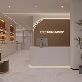 Elegant Modern Beauty Salon Reception Interior With Warm Ambient Lighting And Neat Product Display Shelves