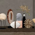 Ornamental Decor Set with Various Shapes Metal Stands and Dried Flowers