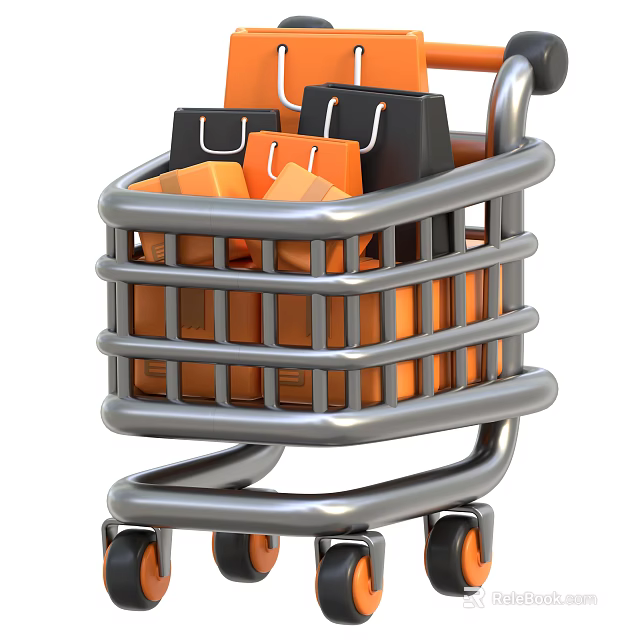 Modern Orange Decorative Ornament Set in Silver Shopping Cart for Home 3d model 