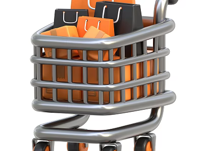 Modern Orange Decorative Ornament Set in Silver Shopping Cart for Home 3d model