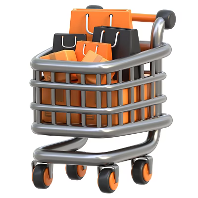 Modern Orange Decorative Ornament Set in Silver Shopping Cart for Home 3d model