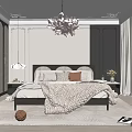 Elegant Modern Bedroom Interior With Black White Color Scheme Chandelier Large Bed Rug And Pillows