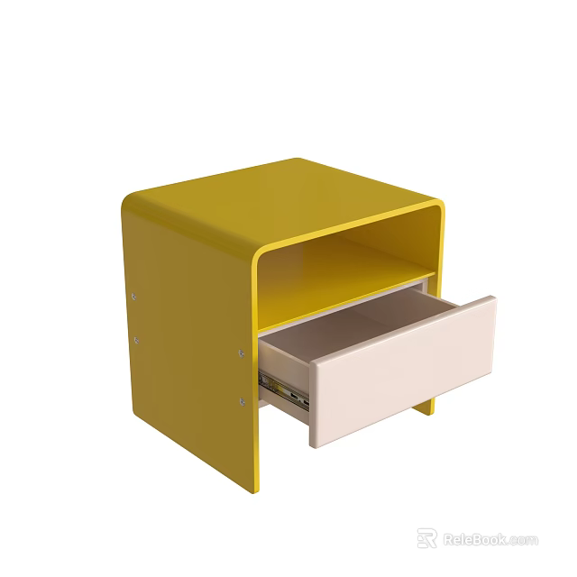Modern Yellow Console Table With Open Pink Drawer And Simple Design 3d model 