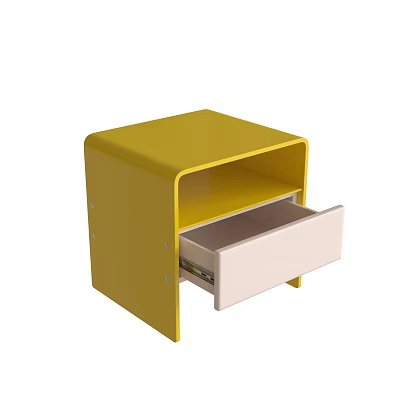 Modern Yellow Console Table With Open Pink Drawer And Simple Design 3d model