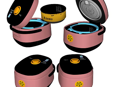 Pink And Black Rice Cookers With Yellow Logo For Home Kitchen Use 3d model