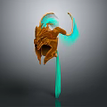 Intricate Golden Dragon Head Sculpture With Vibrant Blue Glowing Accents Against Dark Background