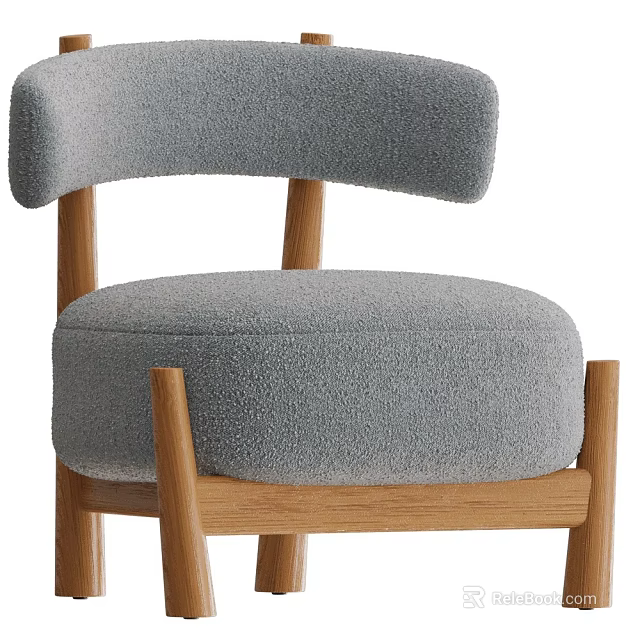 Modern Leisure Chair With Gray Soft Upholstery And Wooden Curved Backrest Design 3d model 