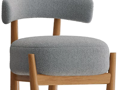 Modern Leisure Chair With Gray Soft Upholstery And Wooden Curved Backrest Design 3d model