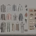 Stylish Clothing Display Hanging With Coats Tops Dresses Bags Shoes And Hats
