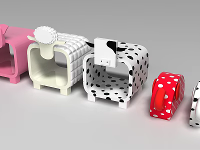 Cute Animal Shaped Kids' Chairs With Various Colors And Playful Designs 3d model