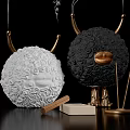 Artistic Spherical Decorations With White Black Curly Texture Lip Design And Golden Stands With Incense