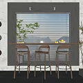 Modern Bar Counter Interior With Three Bar Stools Green Plants Window And Decorative Balls