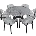Modern Round Dining Table Set With Marble Top And Gray Upholstered Chairs 3d model