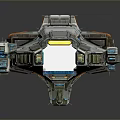 Futuristic Sci-Fi Spaceship with Metallic Exterior and Colorful Modular Sections and Glowing Blue Accent Parts