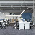 Modern Public Office Interior Design With Open Workstations Ergonomic Chairs And Large Windows 3d model