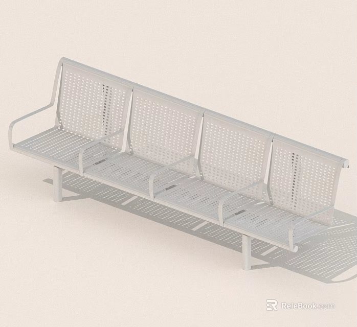 Modern White Metal Three Seat Bench With Perforated Design And Armrests 3d model 