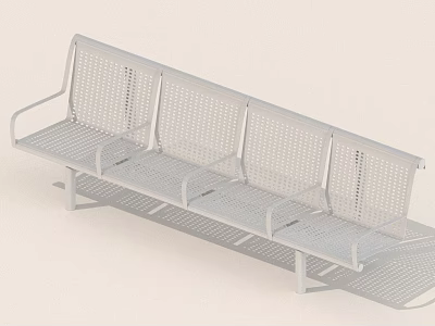 Modern White Metal Three Seat Bench With Perforated Design And Armrests 3d model