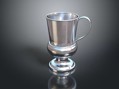 Elegant Silver Wine Glass With Handle And Round Base On Black Background With Reflection 3d model