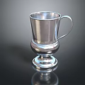 Elegant Silver Wine Glass With Handle And Round Base On Black Background With Reflection 3d model