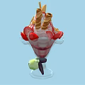 Colorful Ice Cream Sundae With Fresh Strawberries Chocolate Drizzle Waffle Sticks And Decorative Topping