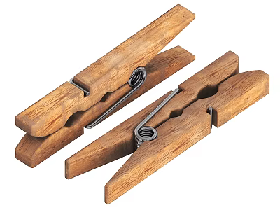 Wooden Clothespins With Metal Springs Practical Household Supplies For Daily Use 3d model