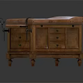 Vintage Medical Examination Table With Wooden Frame Brown Leather Mattress And Metal Footrest